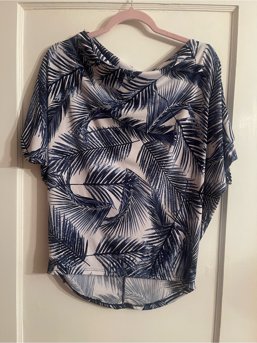 white birch Navy Palm-Print Dolman Blouse